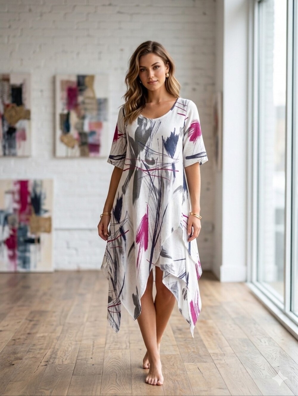 Bella Amore Italy Abstract Art Print Asymmetrical/Handkerchiefb Tunic/Dress